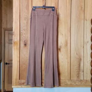Area Stars High Rise Ribbed Flare Leg Casual Stretch Pants, Medium, Brown